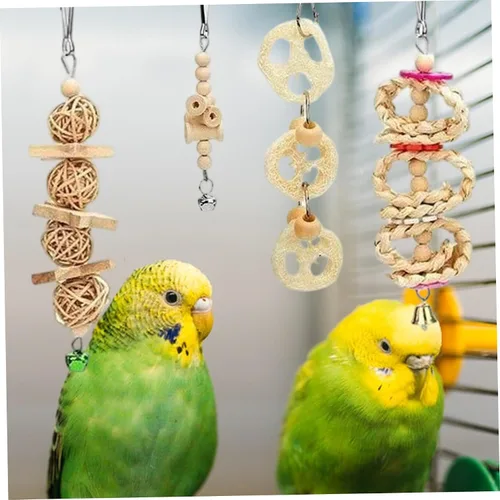 Vista 3 de Juguetes para loros, 8 unids/set de juguetes de periquito de madera, columpio/masticación/hamaca de perca de pie, escalera escaladora, juguete