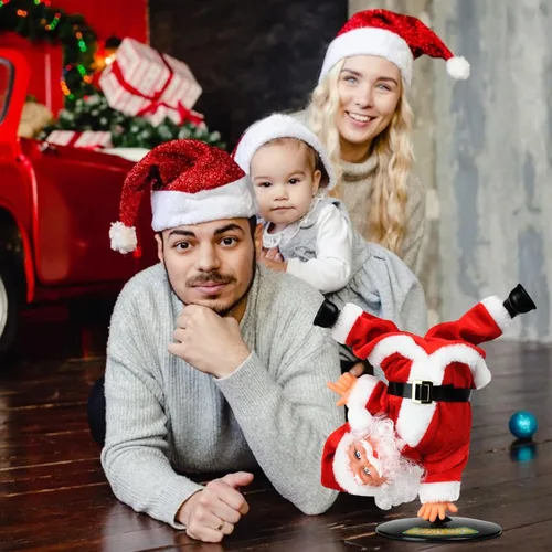 Vista 7 de Gfilay Juguete de peluche de Papá Noel giratorio invertido bailando y cantando, decoraciones navideñas animadas de Papá Noel eléctrico para niños