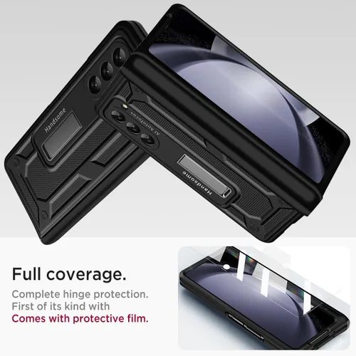 Vista 3 de Miimall Funda para Samsung Galaxy Z Fold 5 con protección de bisagra, protector de pantalla incorporado Kickstand Funda protectora de PC de cuerpo