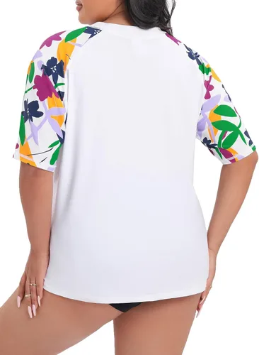 Vista 5 de Halcurt Camiseta de natación para mujer, talla grande, manga corta, protección UPF 50