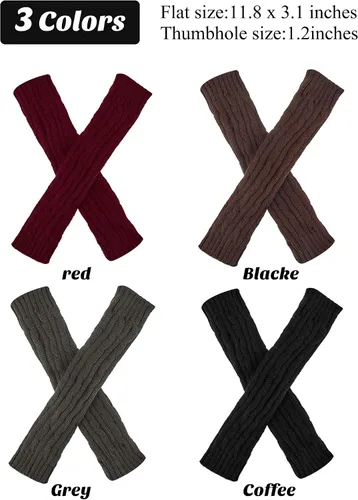 Vista 2 de 4 pares de guantes de punto calentadores de brazos de invierno largos sin dedos guantes con agujero para el pulgar guantes para mujeres y hombres
