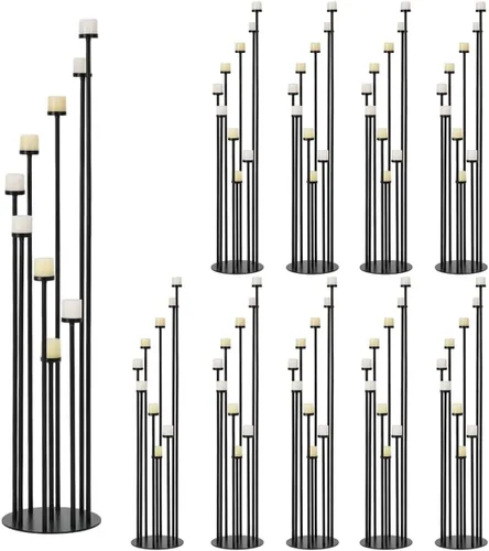 Vista 7 de Candelabro Negro de Piso de 9 Brazos Portavelas para Decoración del Hogar, Bodas, Cenas, Eventos Formales (Vela Excluida) Candelabro negro