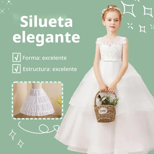 Vista 5 de Falda de crinolina con 3 aros para niñas 10-11 años
