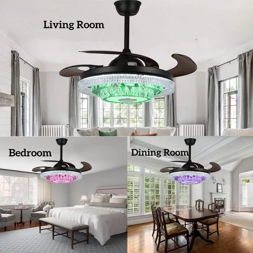Vista 7 de Ventilador de techo reversible de 42 pulgadas con luces altavoz Bluetooth, lámpara inteligente de cristal regulable de 7 colores con control remoto