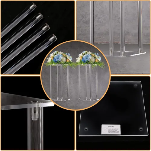Vista 4 de YALLOVE Soporte acrílico para flores, juego de 2 pedestales transparentes, jarrones de 15.75 pulgadas de alto para bodas, eventos, fiestas