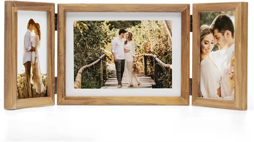 Vista 18 de Marcos de Fotos Dobles 4x4 con Bisagras Plegables en Negro para Colgar en la Pared o Poner en Mesa, Hechos de Madera de Pino con Vidrio Real P-44 *