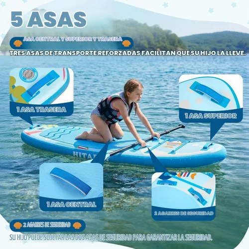 Vista 4 de Tabla de remo para niños con accesorios de SUP, tabla de remo para niños duradera, ligera y estable, cubierta antideslizante ancha, tablas de remo