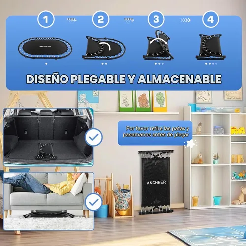 Vista 7 de ANCHEER Mini trampolín doble de 56 pulgadas para niños, mini rebote con mango ajustable de 5 niveles, trampolín para padres e hijos para niños Azul