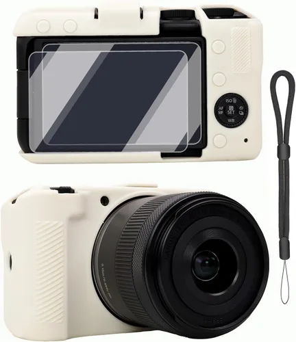 Vista 9 de Funda para cámara de cuerpo Canon EOS R50 V, piel, arañazos, funda protectora de goma de silicona suave con protector de pantalla, accesorios