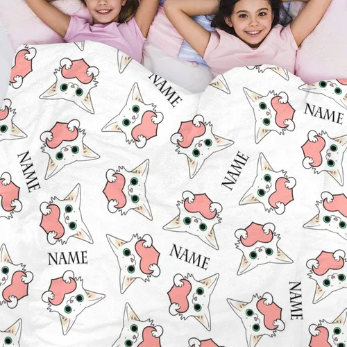 Vista 5 de Manta personalizada divertida para amantes de los gatos, manta con nombre personalizado con bonito regalo de gato para personas que aman a