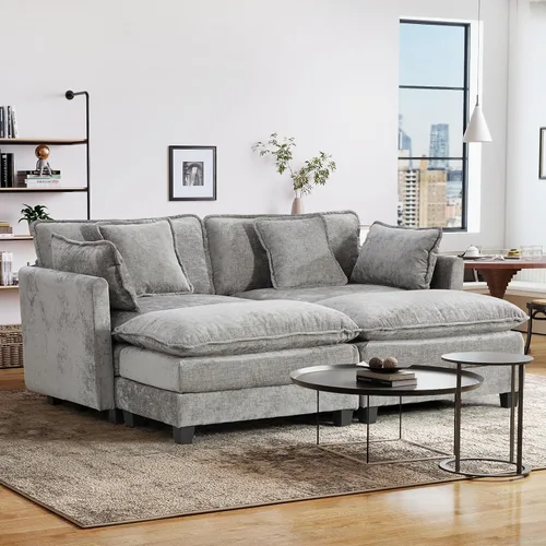 Vista 45 de Sofá seccional modular convertible de 76.7", sofás de dos plazas de chenilla con asiento profundo y cojines tipo loveseat para sala de estar, Beige