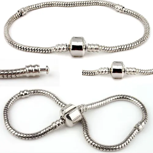 Vista 2 de RUBYCA 5 unids 8.3 "plata Color Broche Europeo serpiente cadena encanto pulsera fit Charm Beads DIY