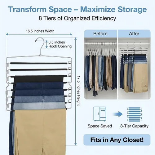 Vista 4 de USTECH Perchas de 8 niveles para pantalones (juego de 2) Percha de columpio de varios niveles con acolchado de espuma y brazo extraíble Perchas