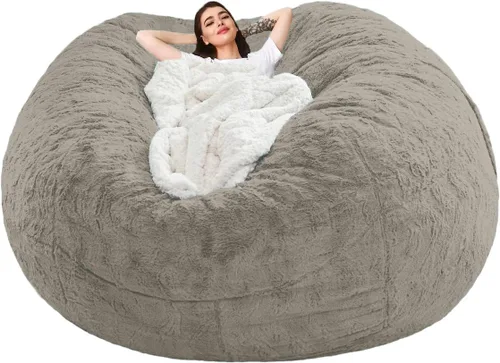 Vista 8 de Funda para silla tipo puf de piel gigante para niños y adultos, (sin relleno), muebles de sala de estar, grande, redondo, suave, esponjoso, de piel