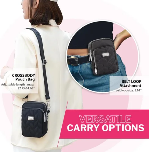 Vista 7 de Katloo Paquete de 2 pequeñas bolsas cruzadas para teléfono celular con correa para el hombro