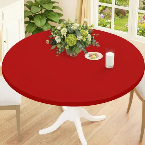 Vista 9 de Smiry Mantel Redondo de Spandex, Manteles Elásticos Ajustados Lavables para Mesas de 18"-24", Cubierta de Mesa de Pícnic Elástica Impermeable