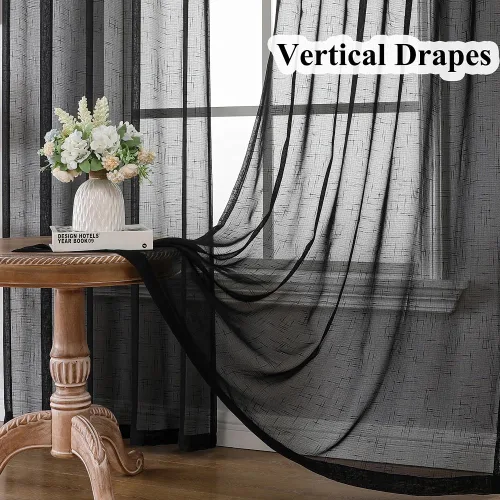 Vista 5 de Cortinas plisadas negras transparentes de 84 pulgadas de largo para puerta Negro