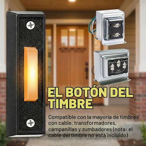 Vista 3 de Saillong 1 botón de timbre iluminado, negro, luz cálida