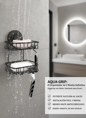 Vista 2 de Jabonera para ducha, potente sistema de vacío, resistente al óxido, 304, soporte para esponjas de cesta de acero inoxidable con ganchos de afeitar