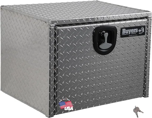 Vista 23 de Buyers Products 1705148 - Caja de camión de aluminio diamantado para debajo de la carrocería con pestillo de mango en T, 14 x 12 x 16 pulgadas