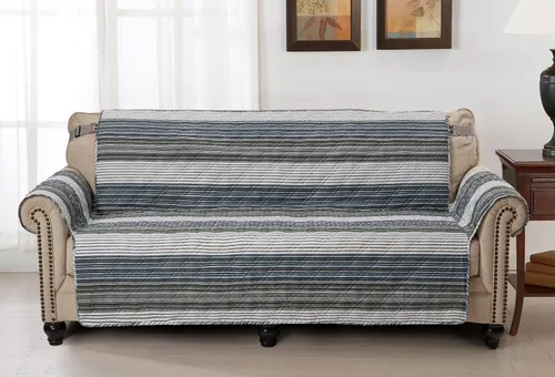 Vista 28 de Brilliant Sunshine Blue Plaids & Stripes - Funda para sillón de sofá, asiento de 23 pulgadas Patchwork Design, Non Slip Sofa Cover, Quilted