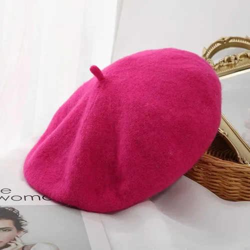 Vista 51 de Boina de lana francesa para mujer, gorra de invierno clásica de color sólido