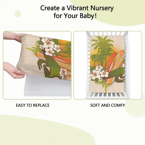 Vista 6 de Sábanas ajustables para cuna de minicuna con temática de arte acuático, tabla de madera exótica, para niños pequeños, sábanas de colchón para cuna