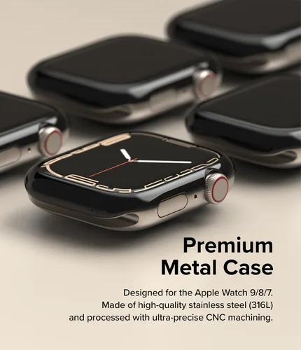 Vista 4 de Ringke Estilo de bisel [elegante marco de acero inoxidable] compatible con Apple Watch Series 9, 8, 7 funda (1.61 pulgadas), protector antiarañazos