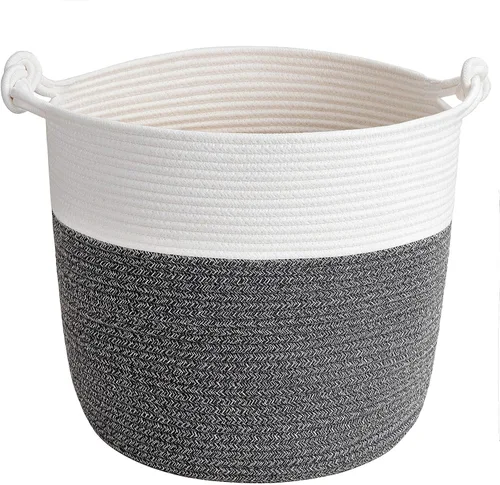 Vista 9 de Goodpick - Cesta tejida de yute para mantas, organización de ropa, cuerda de algodón, 40L Soft Blanket & Laundry Basket with Handles, Baby Toy