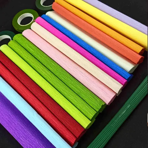 Vista 6 de KYMY Rollos de papel crepé para kits de flores de bricolaje con cables de hierro y cinta, serpentina para cumpleaños, bodas, envolturas