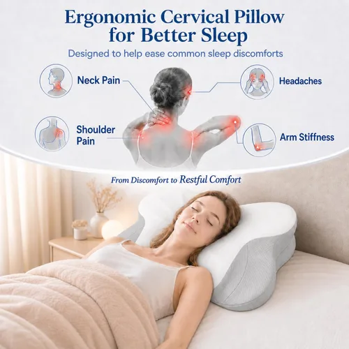 Vista 6 de Almohada cervical para el cuello para dormir, almohada ergonómica para dormir acogedora, almohada de espuma viscoelástica sin olor suave para dormir