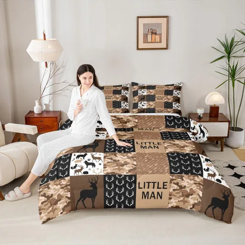 Vista 19 de Juego de edredón con siluetas de oso para niños, tamaño individual, decoración de Navidad para niños y niñas, adultos, edredón de plumón de pinos