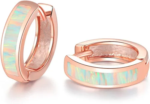 Vista 18 de CiNily Aretes Huggie de ópalo con bisagras, chapados en oro, hipoalergénicos, pequeños aretes de aro para mujeres, adolescentes, niñas, hombres