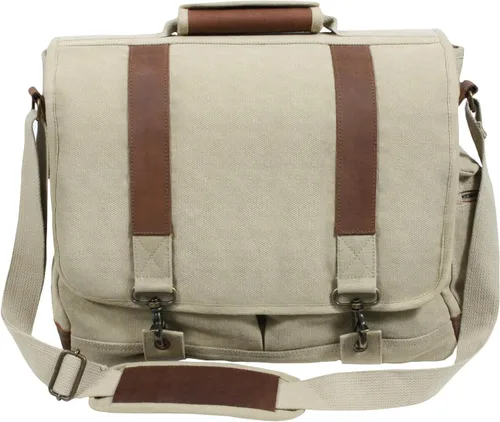 Vista 6 de Rothco Bolso para portátil Pathfinder de lona vintage con detalles de cuero Marrón tierra