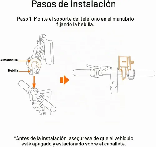 Vista 8 de Segway Ninebot - Soporte para teléfono, ajustable para scooter eléctrico eMoped para manillar de bicicleta, se adapta a cualquier teléfono celular