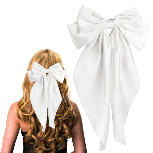 Vista 5 de Pufandor - Lazo para el cabello de satén sedoso para mujeres, lazos rojos para niñas, pasadores de lazo, cola larga con clips, lazos grandes