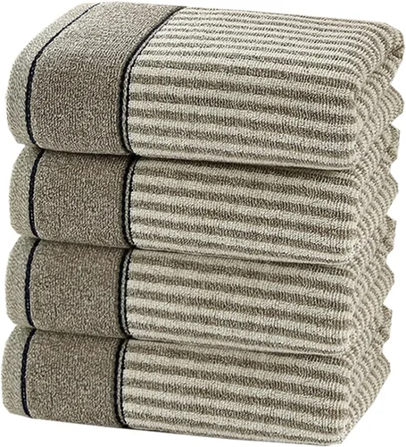 Vista 12 de Pidada Juego de 2 toallas de mano 100% algodón con patrón de rayas absorbentes suaves toallas decorativas para baño (marrón)