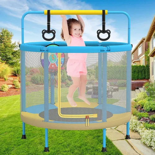 Vista 4 de LANGXUN 5ft 6-in-1 Kids Trampoline, Mini Toddler Trampoline for Girls Boys Azul Amarillo