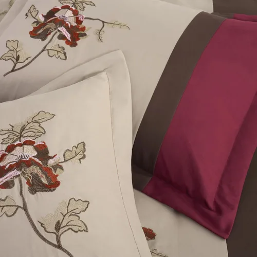 Vista 6 de Chezmoi Collection Vienna - Juego de edredón floral bordado de 7 piezas (tamaño matrimonial, marrón burdeos)