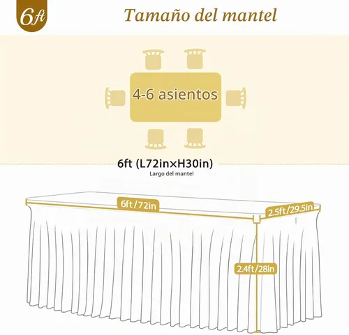 Vista 6 de Manteles de mesa de elastano azul bebé de 6 pies para mesas rectangulares, sin arrugas, rectangular, elástico, ajustable de 6 pies con falda