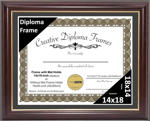 Vista 85 de Creative Picture Frames Marco para Diploma de Caoba con Borde Dorado de 12x16 pulgadas con Vidrio y Paspartú Negro y Colgadores de Pared Instalados