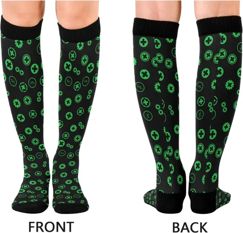 Vista 2 de Calcetines de compresión para hombres y mujeres, calcetines altos hasta la rodilla, apoyo para deportes, correr, senderismo, fitness, seguro de salud