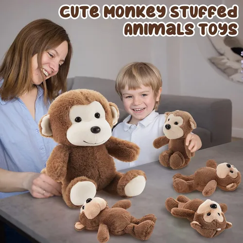 Vista 5 de Lewtemi 5 piezas de animales de peluche grandes de mono con 4 lindos monos de peluche suaves animales de peluche para niños y niñas, regalos