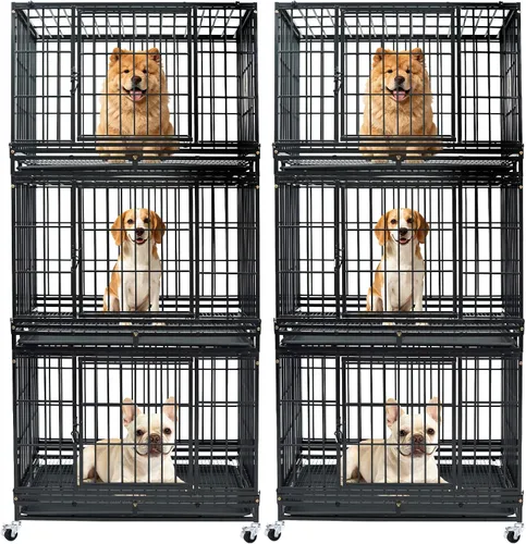 Vista 15 de Jaulas de dos niveles de 30 pulgadas para perros pequeños, jaula para perros de tamaño mediano para 2 perros, jaula resistente para perros, perreras