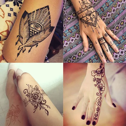 Vista 8 de Kit de tatuajes temporales, 6 conos de pasta de tatuaje semipermanentes, pintura artística de cuerpo indio para mujeres, hombres y adolescentes