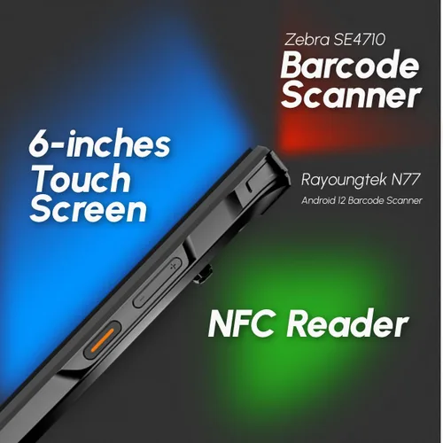 Vista 7 de Rayoungtek Android 12 Escáner de Código de Barras 4+64GB Integrado 1D/2D/QR Zebra SE4710 Escáner de Código de Barras 4G Inalámbrico Computadora