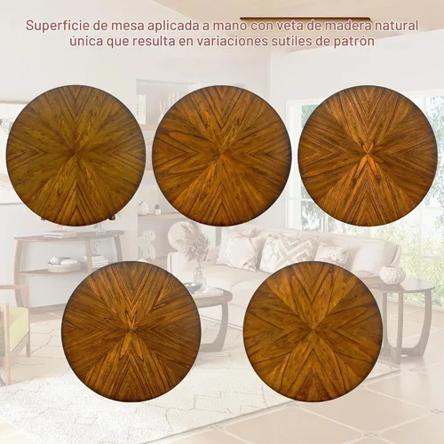 Vista 4 de Mesa de centro de madera redonda de 33.5 "D con patas curvas, tapa de grano