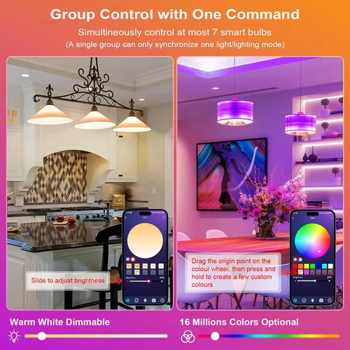 Vista 5 de FRIDEKO HOME Bombillas inteligentes – Bombilla LED regulable que cambia de color para el hogar, funciona con sincronización de música Bluetooth