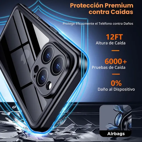 Vista 4 de SPIDERCASE Funda impermeable para iPhone 16 Pro, color negro y transparente Negro / transparente