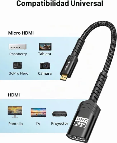 Vista 2 de JSAUX Adaptador Micro HDMI a HDMI, Cable Adaptador Micro HDMI Macho a HDMI Hembra, 4K@60Hz HDR 3D 18Gbps - Negro 4K @60Hz HDR 3D Dolby 18Gbps